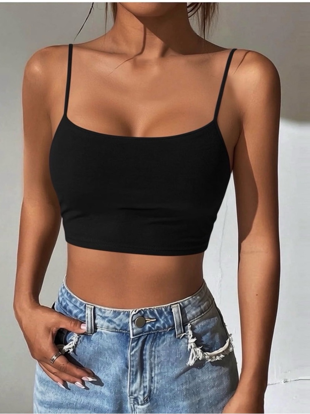 NWT Black Spaghetti Strap Crop Tank  size M